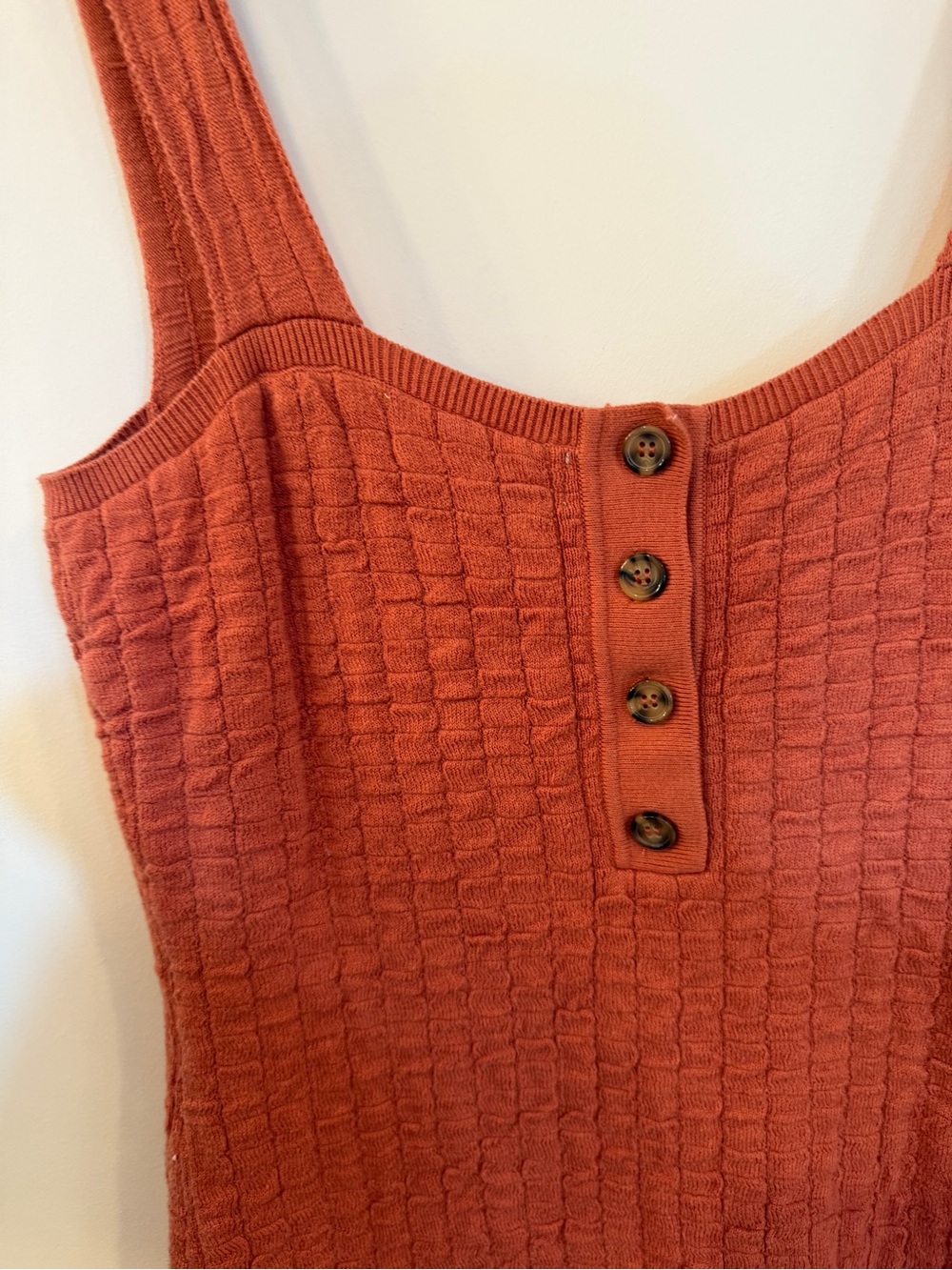 Sleeveless Knit Mini Dress in Rust with Button Front - Picture 3 of 5